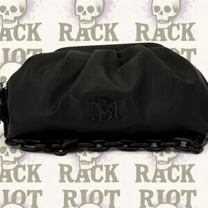 🖤 Badgley Mischka Ruched Black Clutch w/ Chunky Chain — Designer Statement Bag